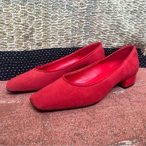 Everlane Asymmetrical Red Block Heel Shoes